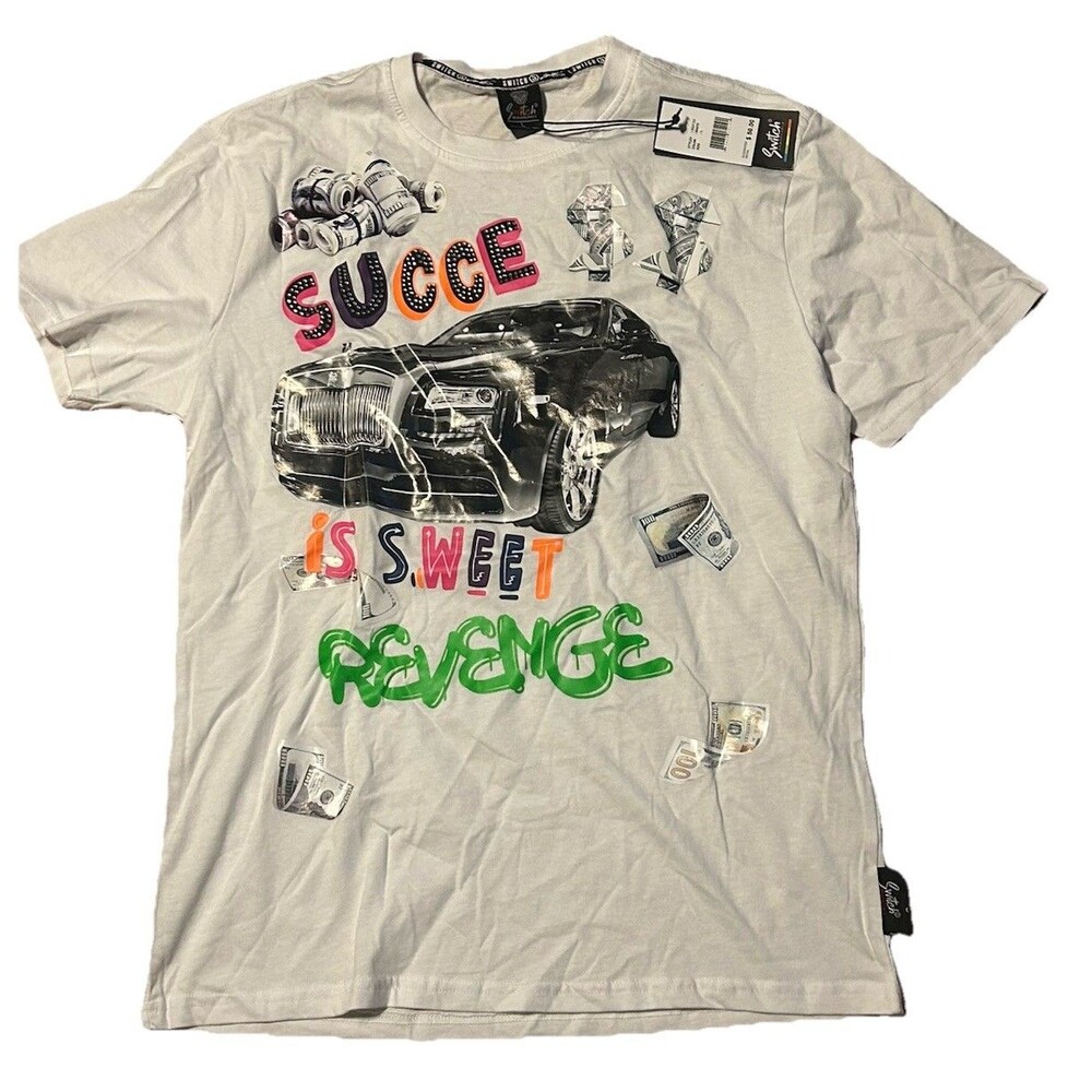 Switch Revenge Is Sweet Graphic T-Shirt Mens L White Bling Money Car Tee NWT